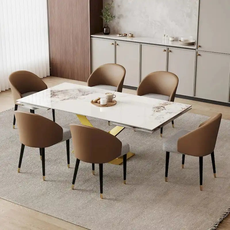 Faux Leather & Fabric Dining Chair, Set of 4 (Brown/Red/Black & Grey)