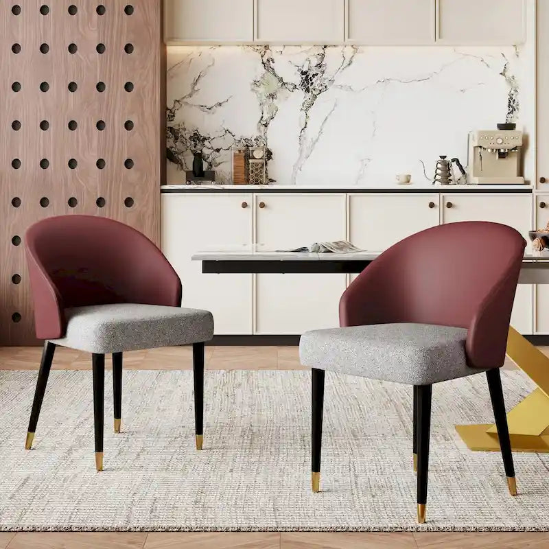 Faux Leather & Fabric Dining Chair, Set of 4 (Brown/Red/Black & Grey)