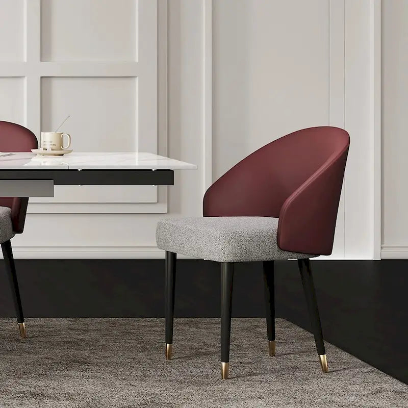 Faux Leather & Fabric Dining Chair, Set of 4 (Brown/Red/Black & Grey)
