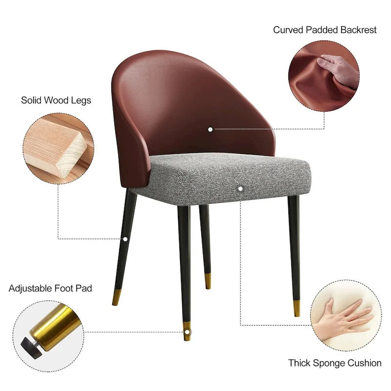 Faux Leather & Fabric Dining Chair, Set of 4 (Brown/Red/Black & Grey)