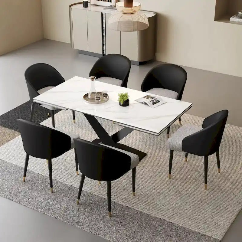 Faux Leather & Fabric Dining Chair, Set of 4 (Brown/Red/Black & Grey)