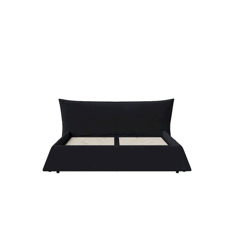 Gray Velvet Upholstered Platform Bed with Padded Headboard, King, 1-Person
