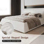 Gray Velvet Upholstered Platform Bed with Padded Headboard, King, 1-Person