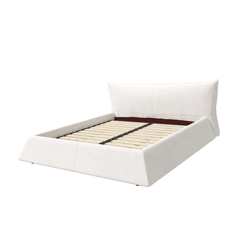 Gray Velvet Upholstered Platform Bed with Padded Headboard, King, 1-Person