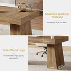 55" Mid-Century Single-Person Office Desk, Trapezoid Base, Black / Light Brown / Grey / Brown