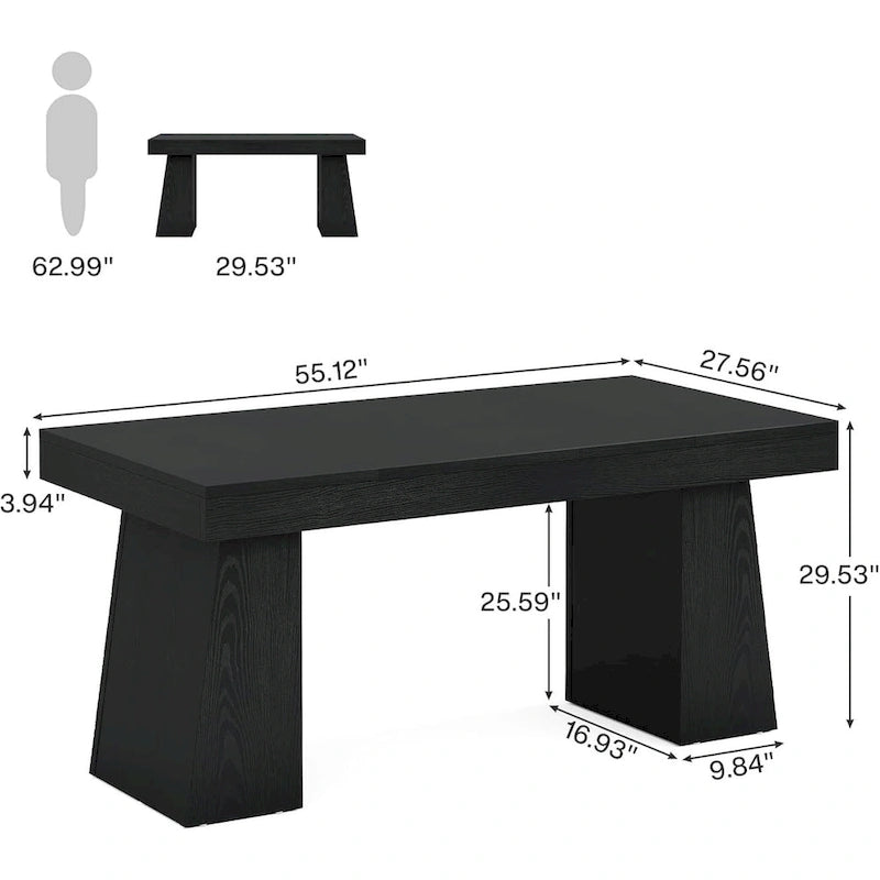 55" Mid-Century Single-Person Office Desk, Trapezoid Base, Black / Light Brown / Grey / Brown
