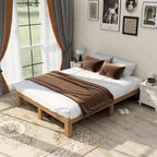 Brown & White Queen Platform Bed Frame, 2-Person, Wood Slat Support
