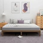 Brown & White Queen Platform Bed Frame, 2-Person, Wood Slat Support