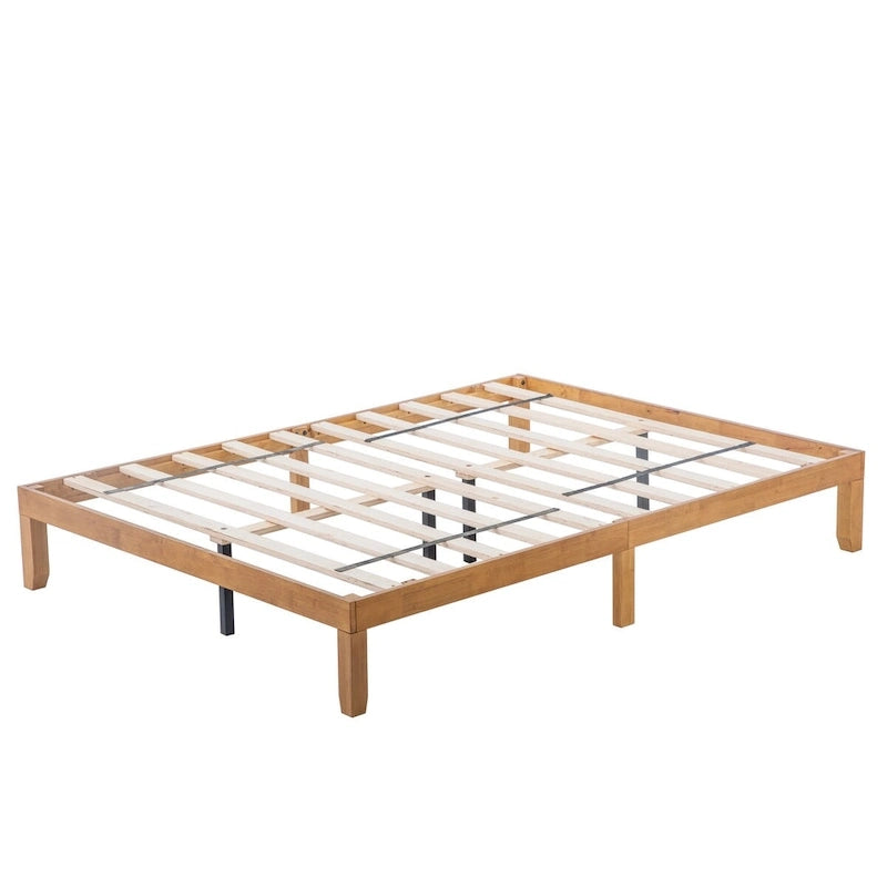 Brown & White Queen Platform Bed Frame, 2-Person, Wood Slat Support