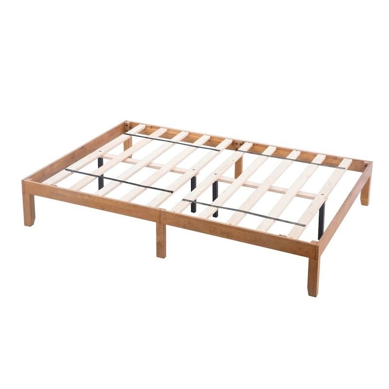 Brown & White Queen Platform Bed Frame, 2-Person, Wood Slat Support