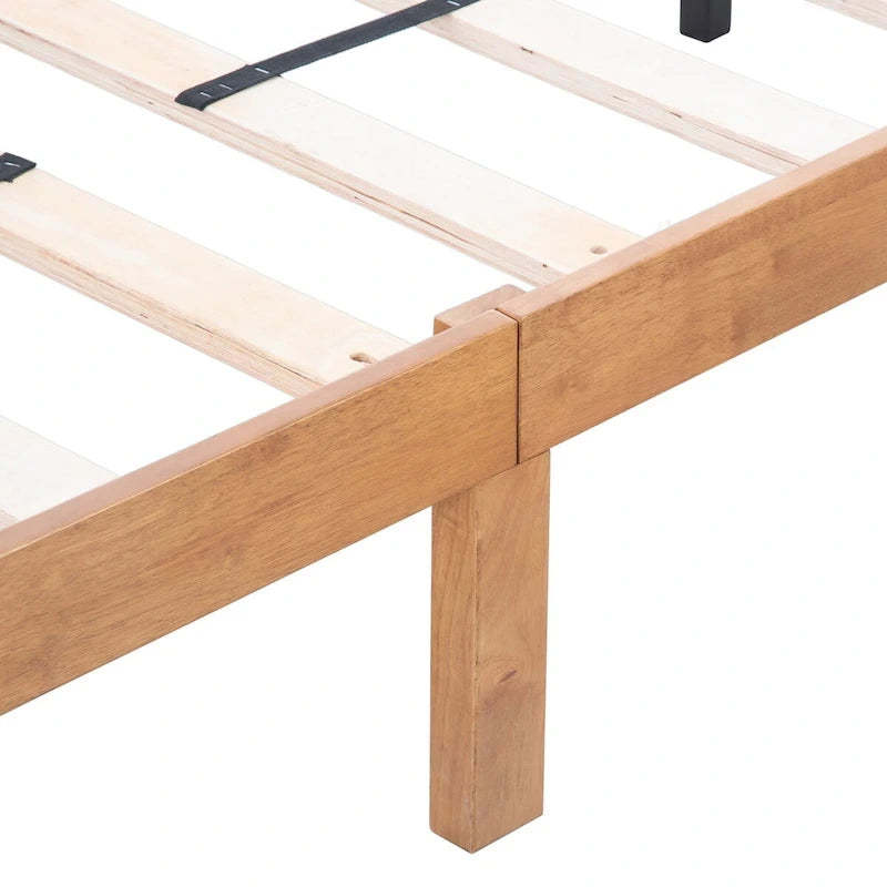 Brown & White Queen Platform Bed Frame, 2-Person, Wood Slat Support