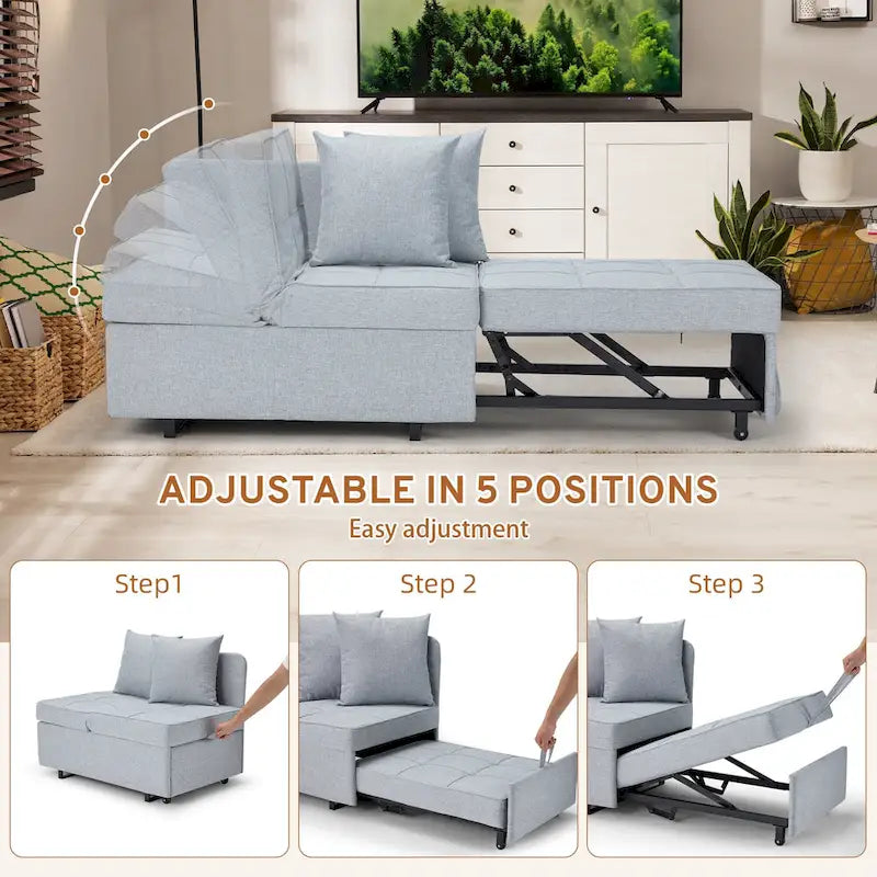 Grey / Black / Dark Blue / Beige Pull-Out Sofa Chair Bed, 3-in-1 Adjustable, Seats 2
