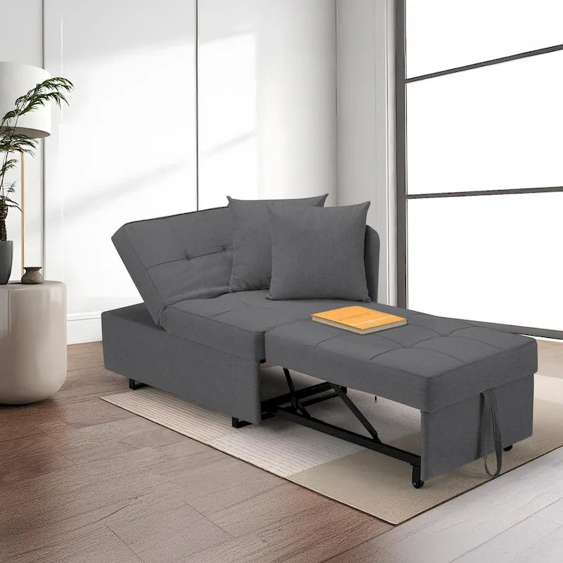 Grey / Black / Dark Blue / Beige Pull-Out Sofa Chair Bed, 3-in-1 Adjustable, Seats 2