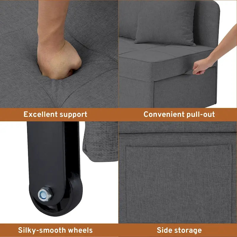 Grey / Black / Dark Blue / Beige Pull-Out Sofa Chair Bed, 3-in-1 Adjustable, Seats 2