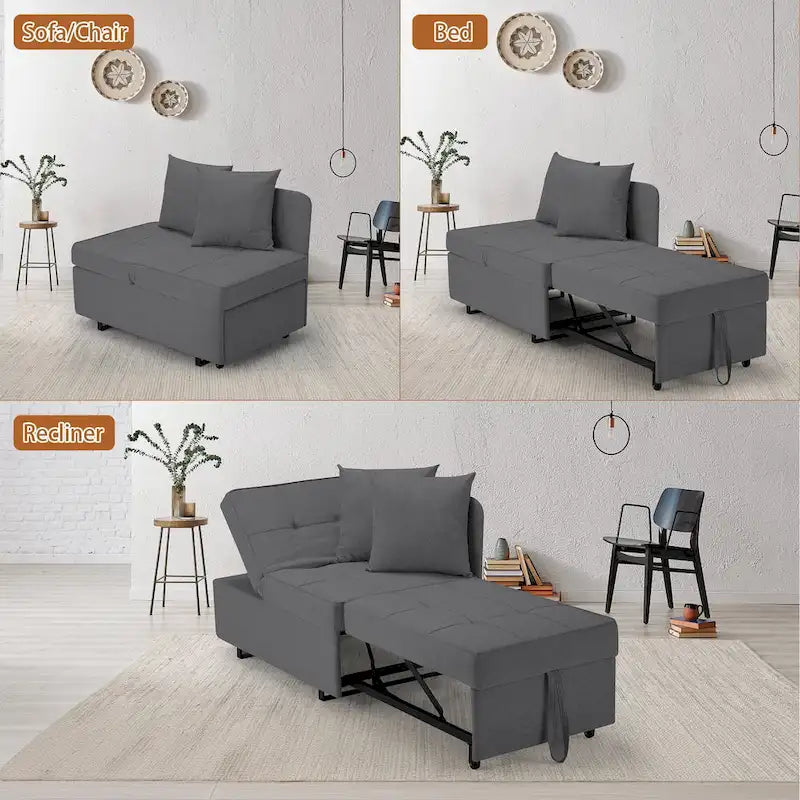 Grey / Black / Dark Blue / Beige Pull-Out Sofa Chair Bed, 3-in-1 Adjustable, Seats 2