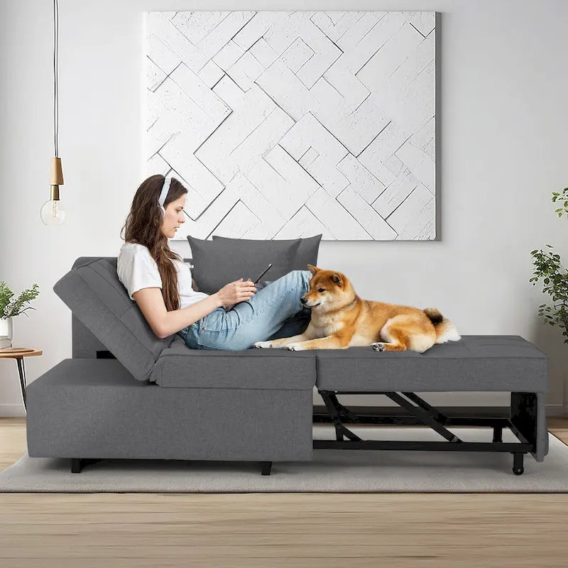 Grey / Black / Dark Blue / Beige Pull-Out Sofa Chair Bed, 3-in-1 Adjustable, Seats 2