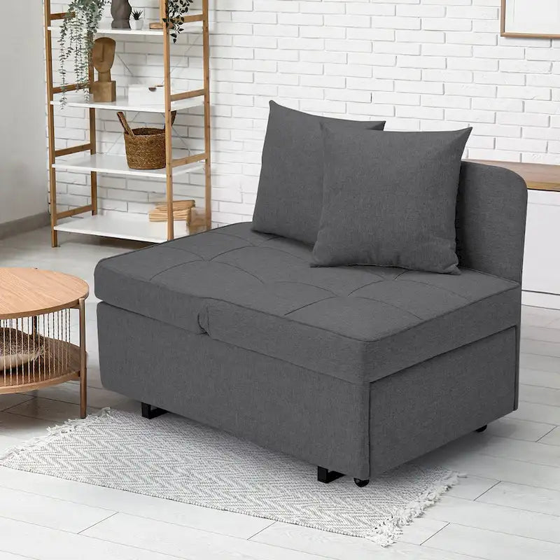 Grey / Black / Dark Blue / Beige Pull-Out Sofa Chair Bed, 3-in-1 Adjustable, Seats 2