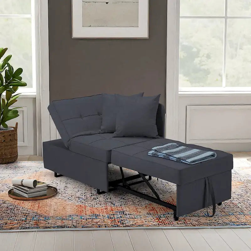Grey / Black / Dark Blue / Beige Pull-Out Sofa Chair Bed, 3-in-1 Adjustable, Seats 2
