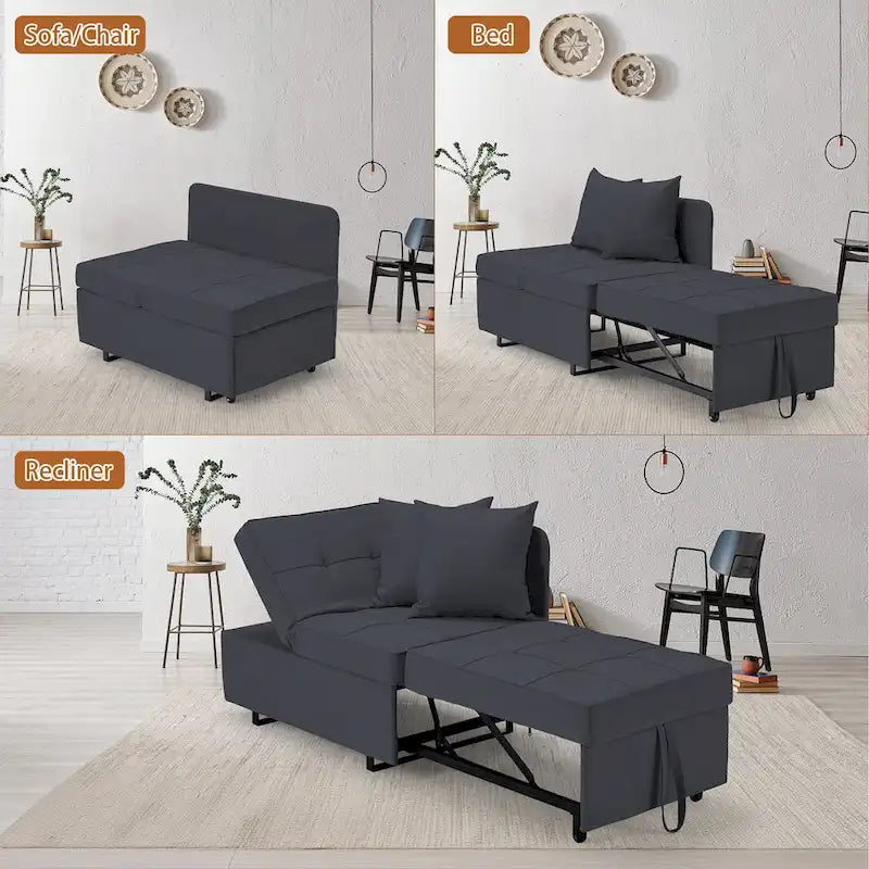 Grey / Black / Dark Blue / Beige Pull-Out Sofa Chair Bed, 3-in-1 Adjustable, Seats 2