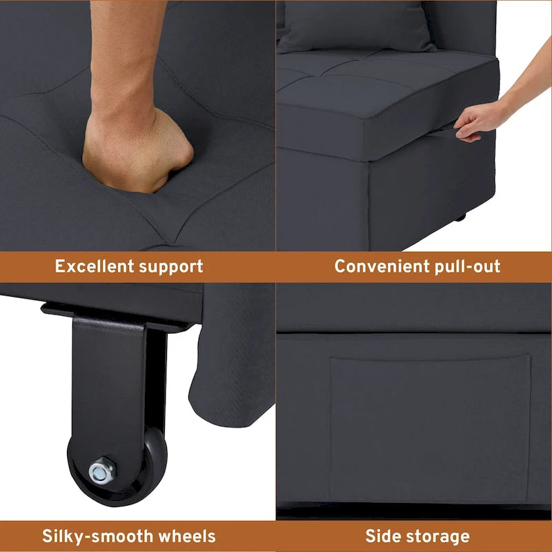 Grey / Black / Dark Blue / Beige Pull-Out Sofa Chair Bed, 3-in-1 Adjustable, Seats 2