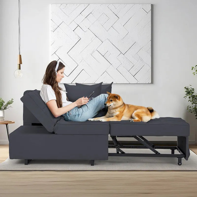 Grey / Black / Dark Blue / Beige Pull-Out Sofa Chair Bed, 3-in-1 Adjustable, Seats 2