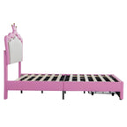 Pink & White Crown Headboard Twin Bed Frame with LED Lights & Drawer, 1-Person