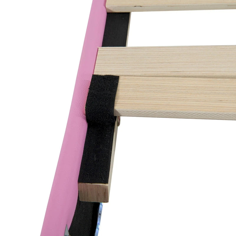 Pink & White Crown Headboard Twin Bed Frame with LED Lights & Drawer, 1-Person