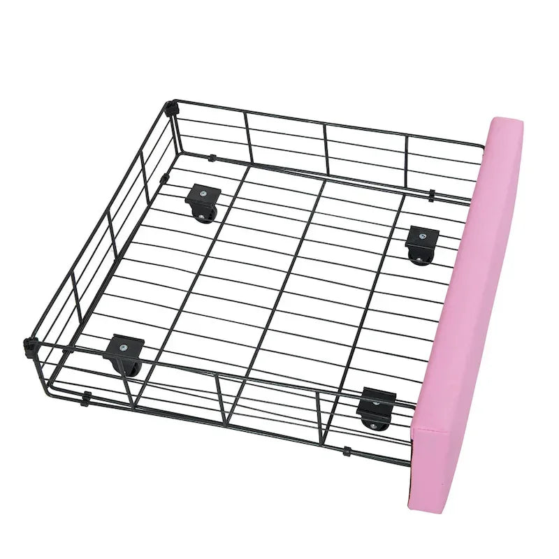 Pink & White Crown Headboard Twin Bed Frame with LED Lights & Drawer, 1-Person